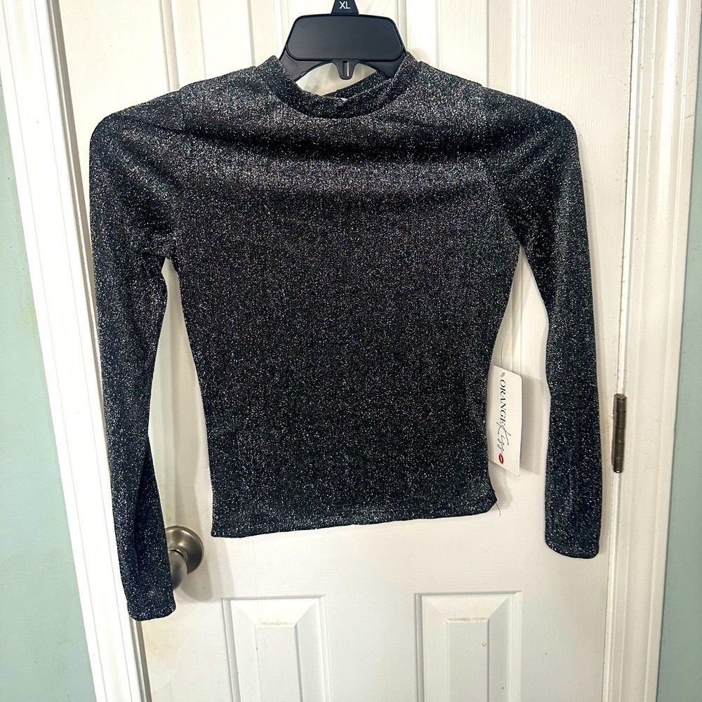 Black Sparkly Long Sleeve Small Orange Kiss Top